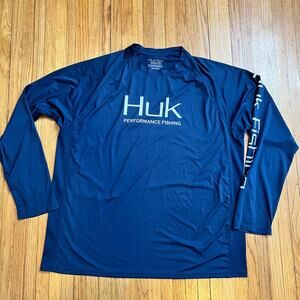 HUK Fishing Shirt Mens XL Blue Ling Sleeve Performance Fish *